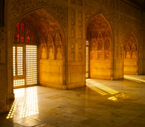 golden light in ancient window alcoves