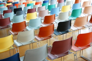 colorful chairs in rows